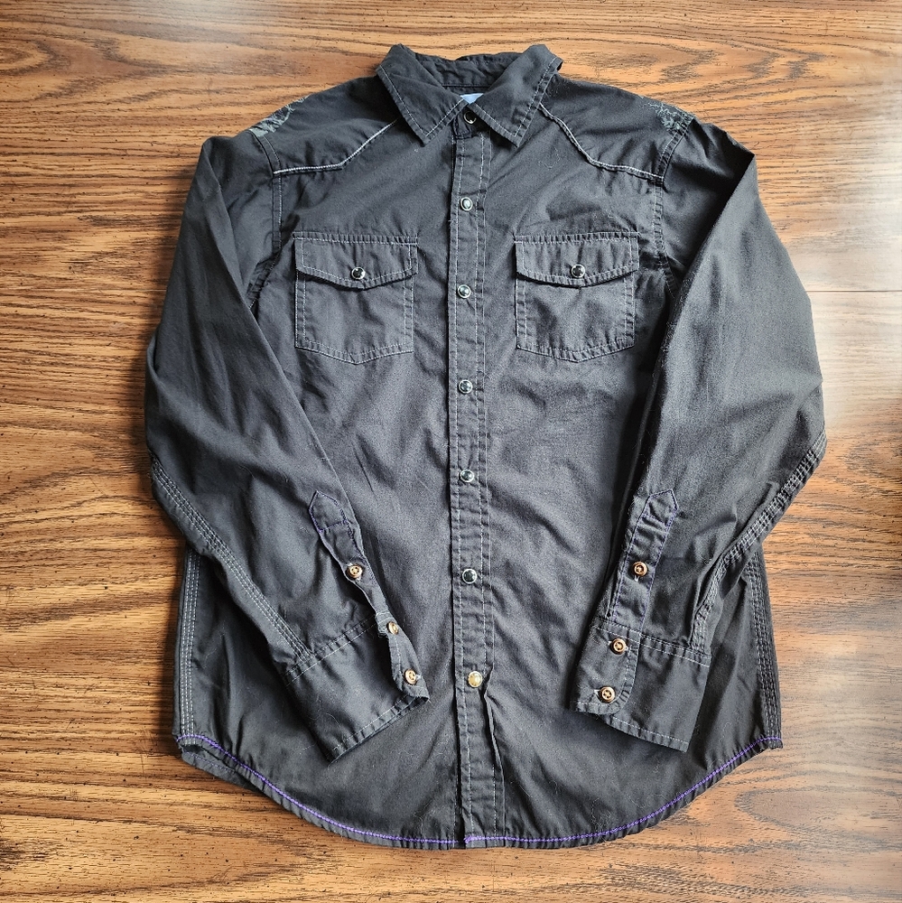 Uproar Snap Down Graphic Long Sleeve Shirt L(14-16)
